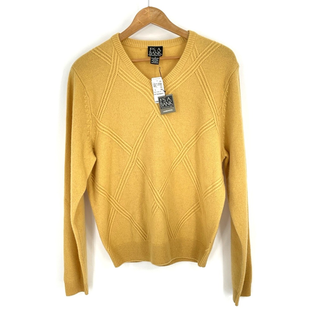 NWT Jos A‎ Banks Mens Small Lambs Wool Sweater Gold V-Neck $99